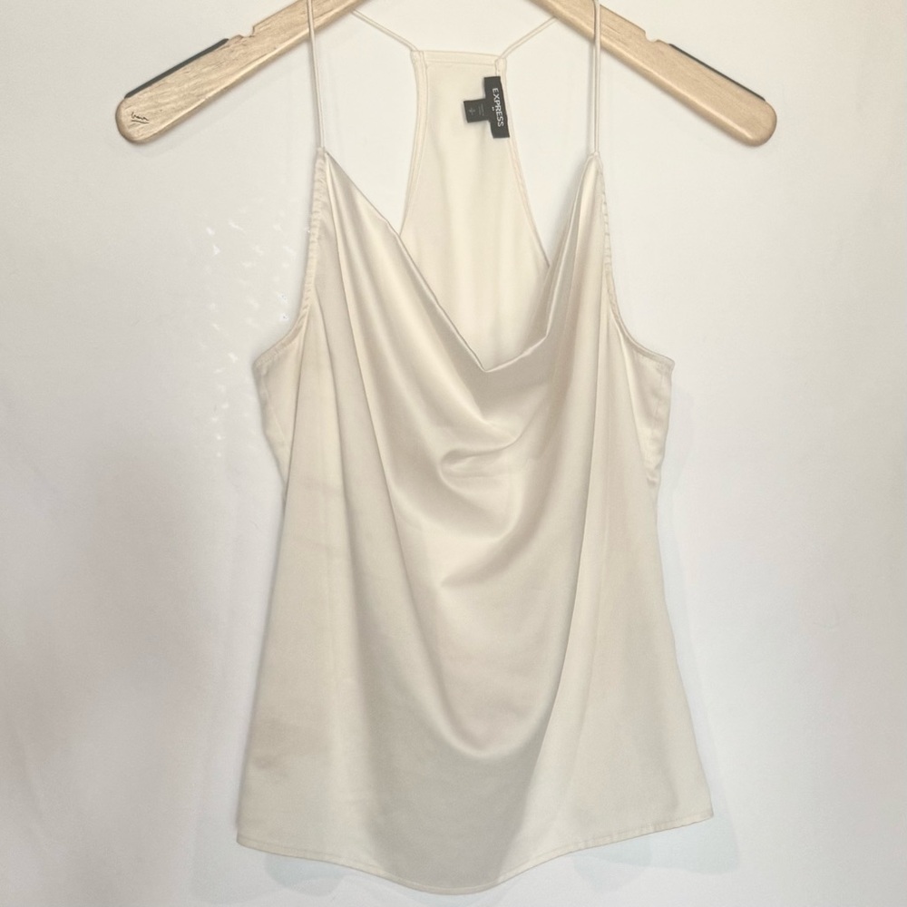 Express Cowl Neck White Satin Tank Top